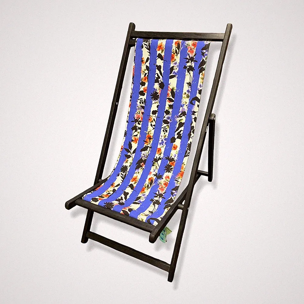 $621 Off-White Blue Stripes Folding Hammock-style Outdoor Wood Logo Deck Chair