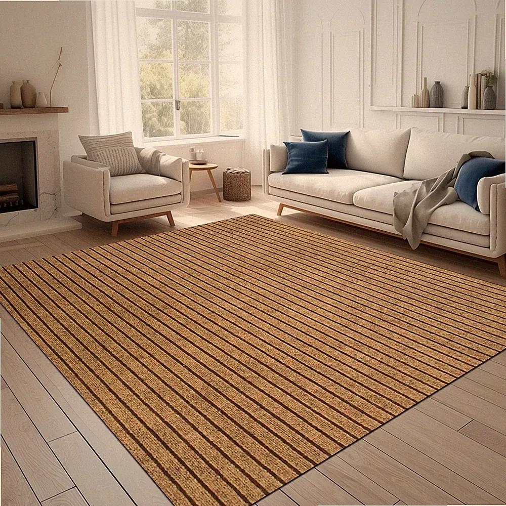 Area Rugs for Living Room or Bedroom, Brown Striped Carpet Runner Rug Indoor Mat