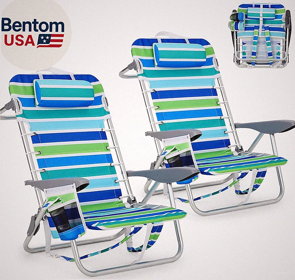 Backpack Beach Chair for Adults 2 Pack, Lightweight Portable Lay Flat Folding Be