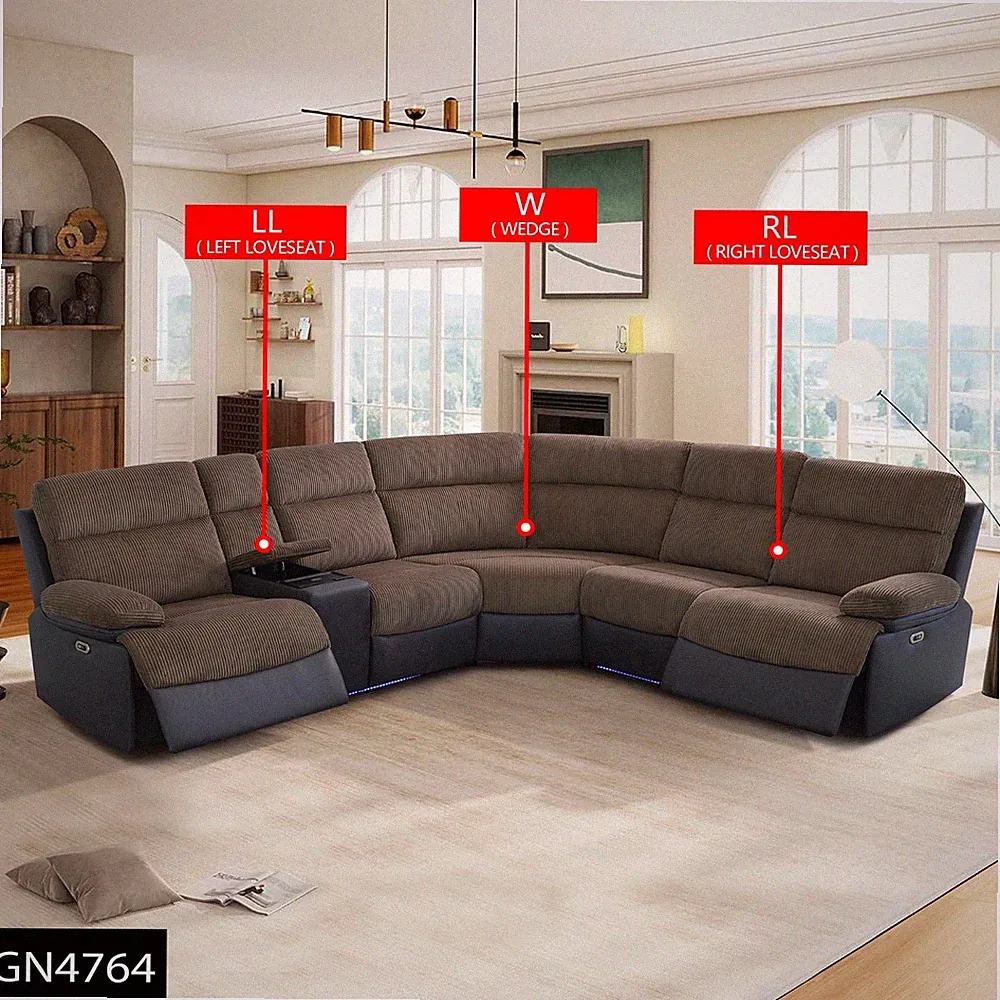 Brown Stripe Black Tech Fabric 3PC Recliner Smart Sofa Set Living Room