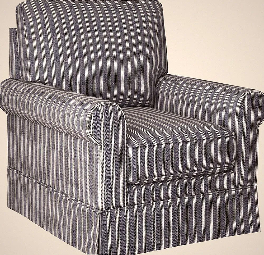 Comfy Swivel Accent Chair in Blue Stripe - Mid Century Modern Design