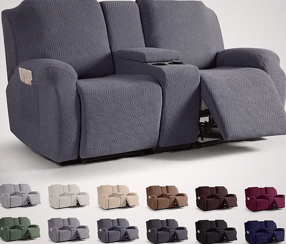 Dark Gray Loveseat Recliner Covers with Console, Elastic Fit for Pets & Kids