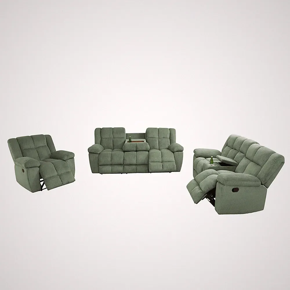 Green Stripe Fabric Living Room Recliner Intelligent 3-Piece Sofa Set
