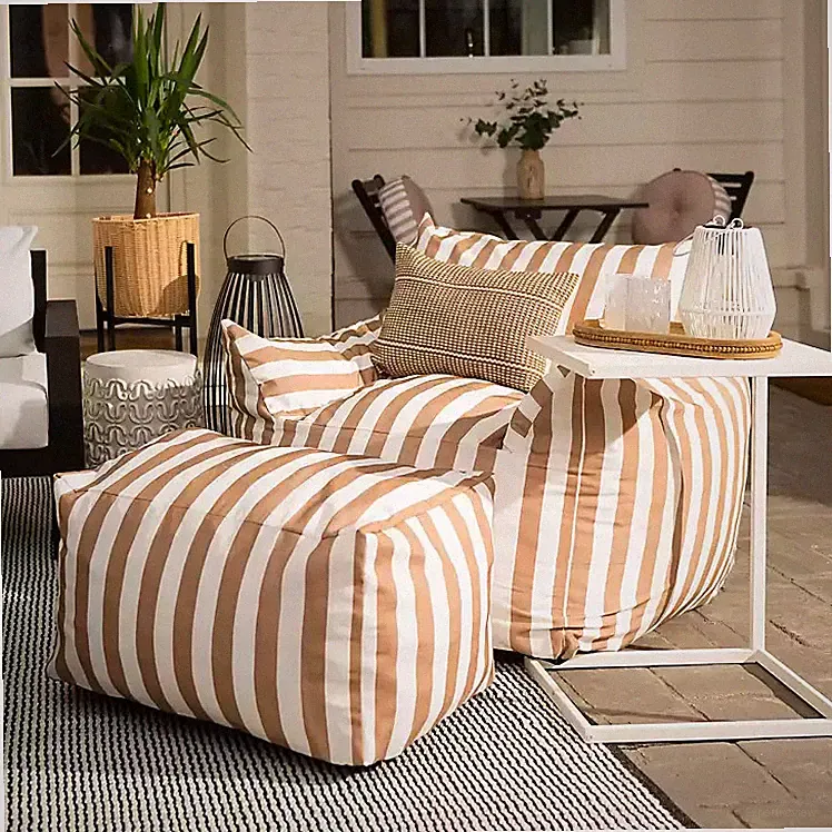 Kirklands Taupe Striped Comfy Foam Outdoor Lounge Chair