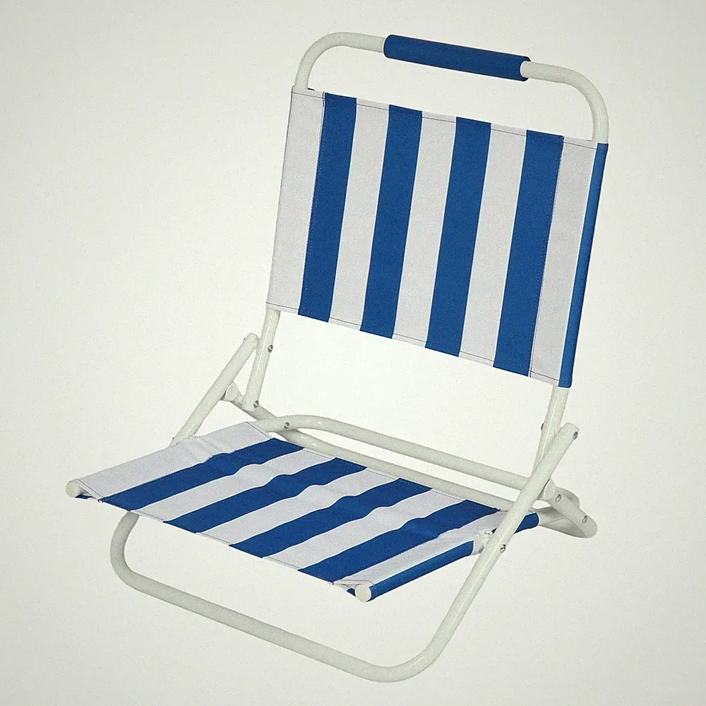 New Listing Beach Sand Chair, Low Profile, Blue and White Stripe