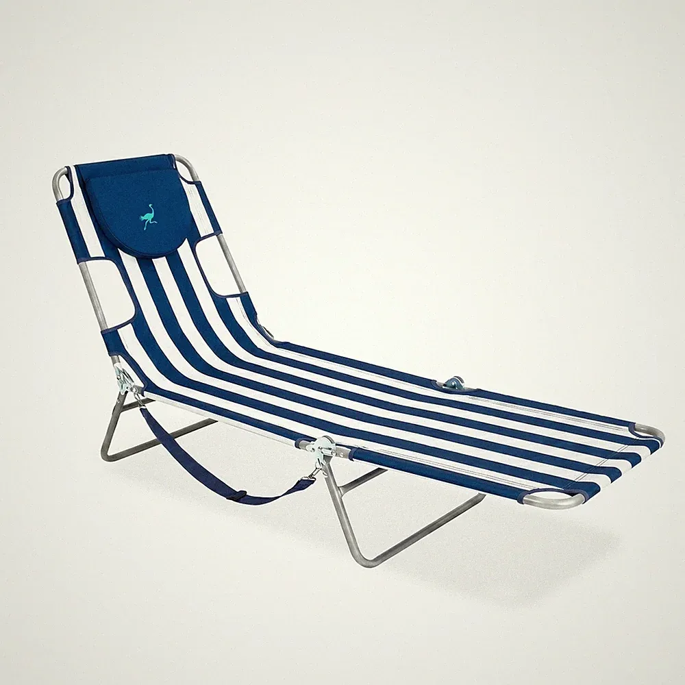 Ostrich Chaise Lounge, Beach Camping Pool Tanning Chair, Blue Stripe (Open Box)