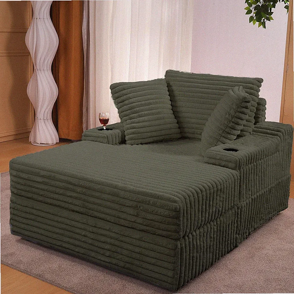 Oversized Chaise Lounge Chair Indoor with Storage Ottoman, Upholstered Cordur...