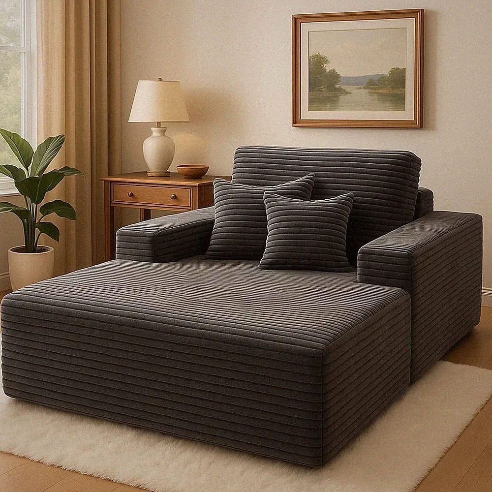 Oversized Chaise Lounge Chair with Pillows, No Assembly, Dark Grey