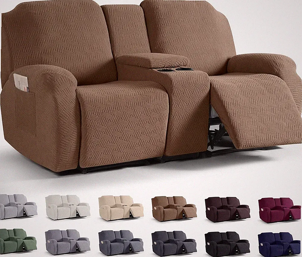 Recliner Loveseat Covers with Console, Stripe Jacquard Protector for Pets/Kids