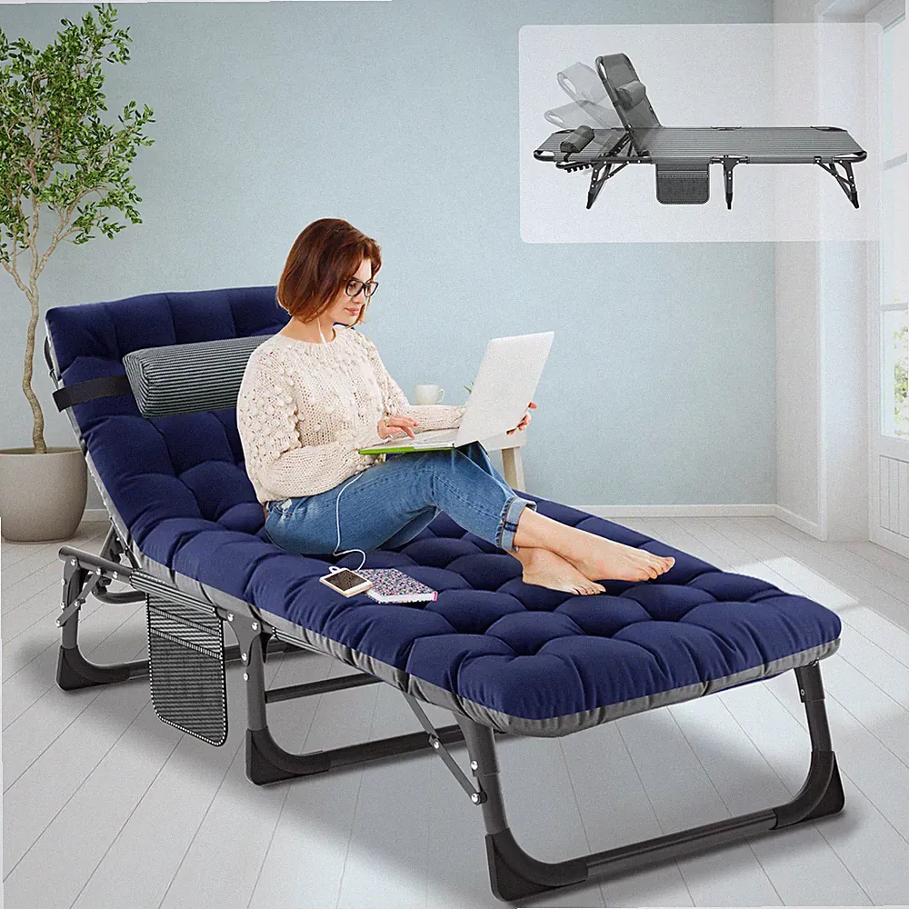 SLSY Adjustable 5 Position Recliner Lounge Chair Folding Camping Cot W/Mat