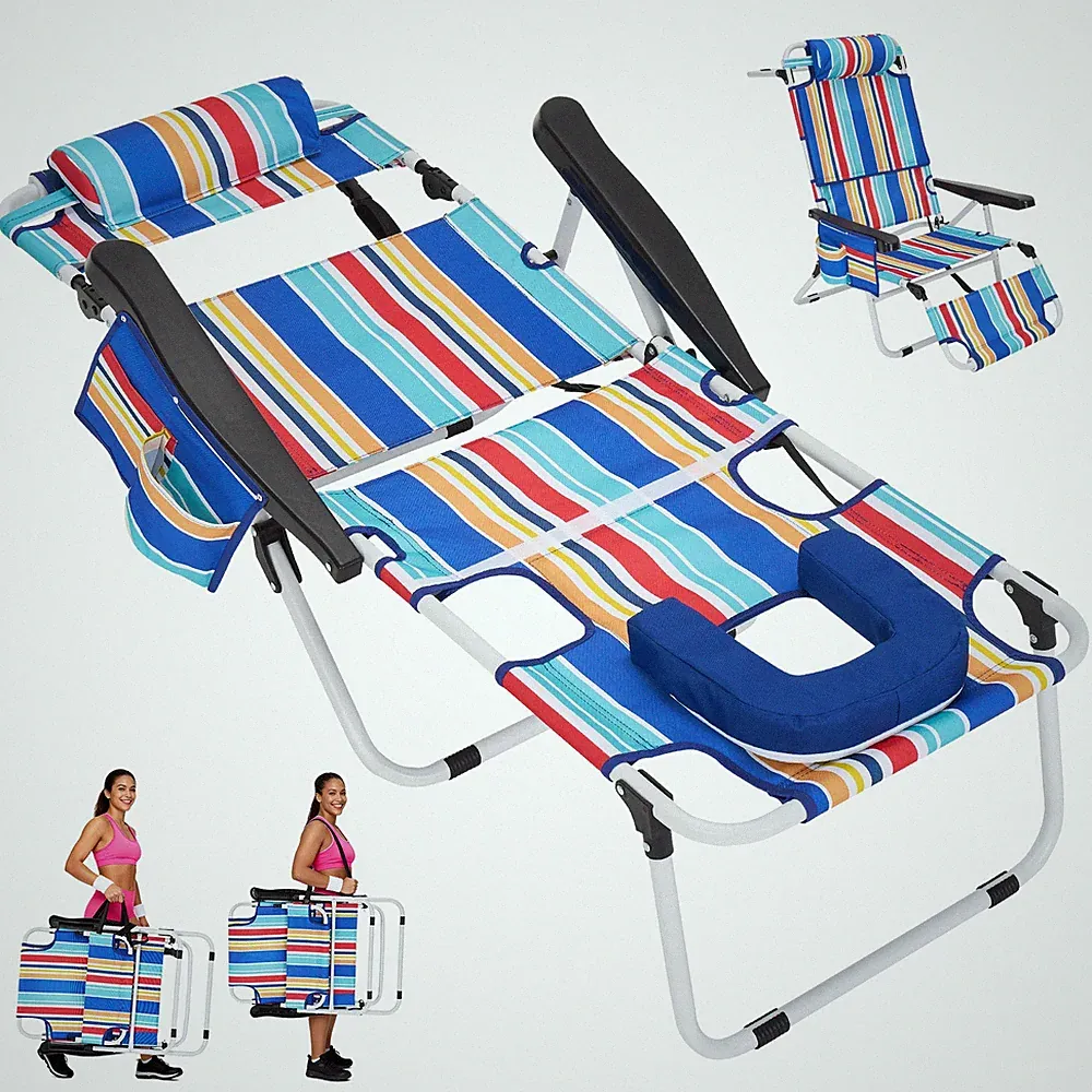 SLSY Tanning Chair with Face Hole 5-Levels Adjustable Reclining Poolside Lounger