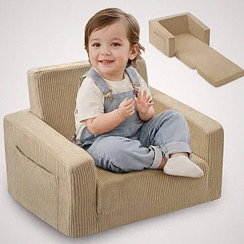 Toddle & Kids Chair,2-in-1 Soft Toddler Couches that Fold Out,Toddler Beige