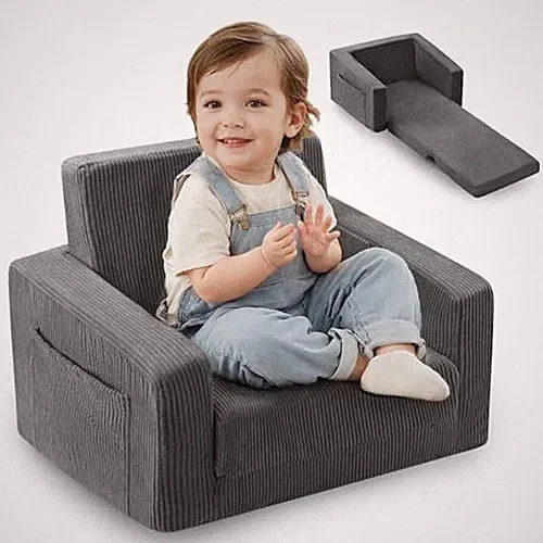 Toddle & Kids Chair,2-in-1 Soft Toddler Couches That Fold Out,Toddler Grey