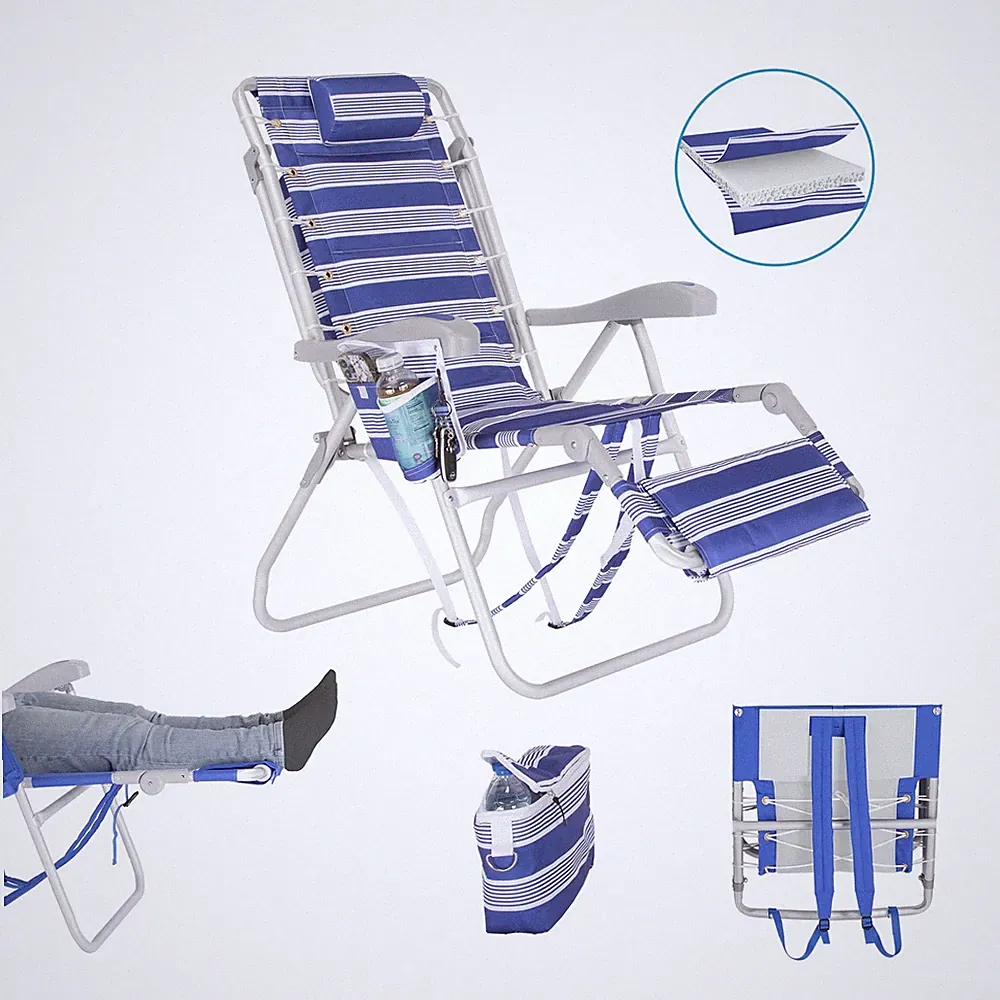 Ultimate Heavy Duty Padded Backpack Beach Chair w/ Cooler Footrest 300lb