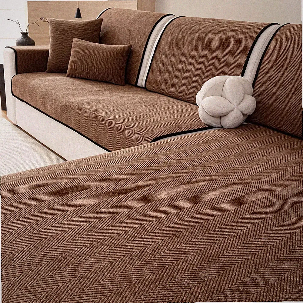 Universal Fabric Sofa Pad Striped Simple Modern Combination Sofa Mats SolidColor