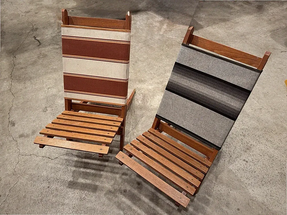 Vintage Pair (Set Of 2) Wooden Low-Profile Kids Children’s Folding Beach Chairs